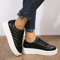 Women's Quilted Platform Sneakers Lace Up Shoes