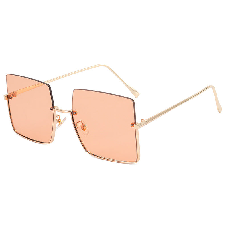 Multicolor Women's Sunglasses Half Rim Square Metal Zip Case