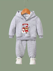 Reindeer Snowman Print Hoodie Jogger Pants Set for Girls Boys