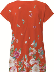 Women's Plus Floral Print V Neck Stretch Dress