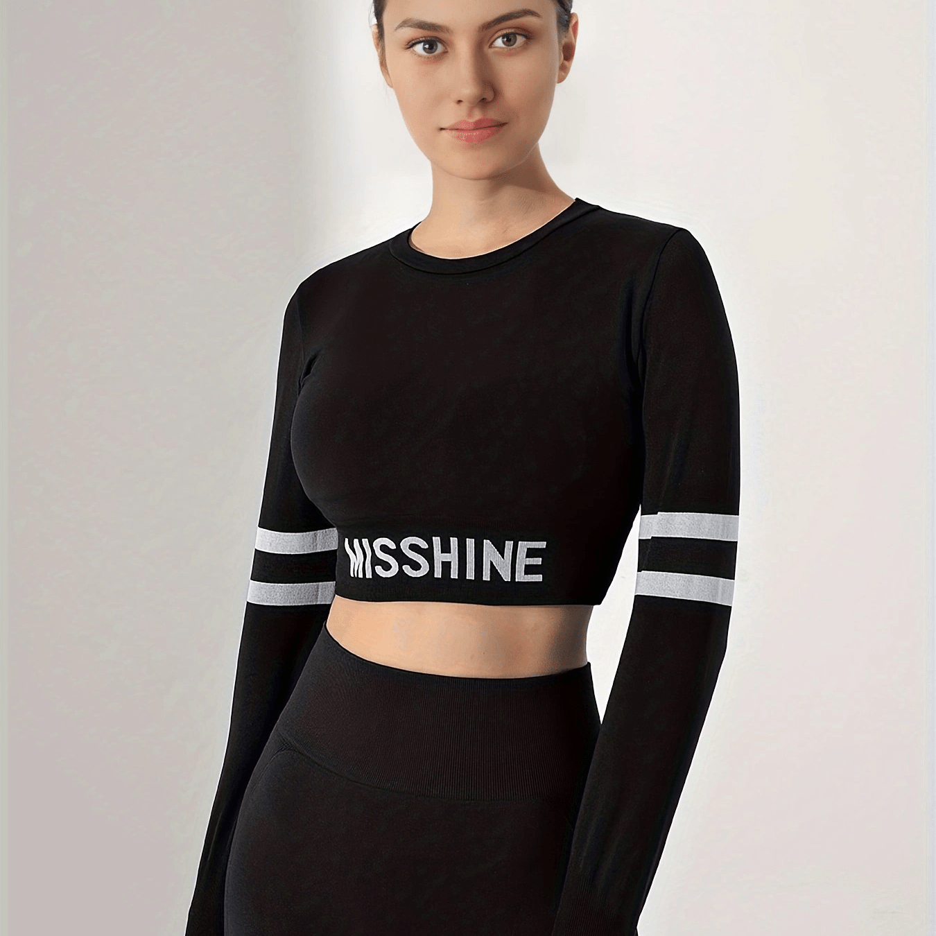 Stripe Pattern Tight Long Sleeve Top Fitness Yoga Running Top