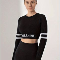 Stripe Pattern Tight Long Sleeve Top Fitness Yoga Running Top
