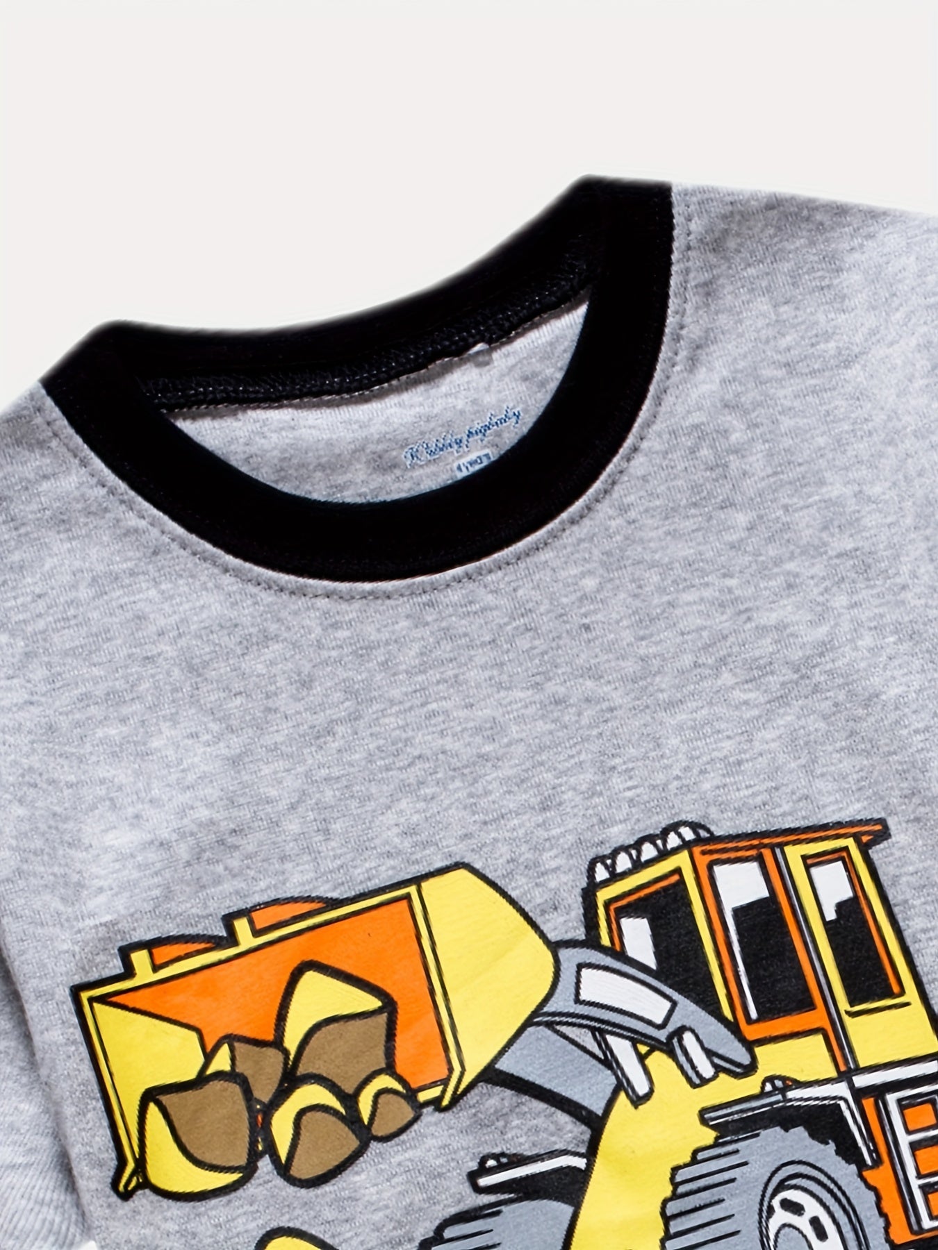 Excavator Print Pajama Set for Boys Crew Neck Short Sleeve Top & Shorts