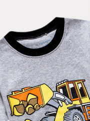 Excavator Print Pajama Set for Boys Crew Neck Short Sleeve Top & Shorts