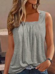 Ruched Tank Top Squared Neck Sleeveless Summer Top Women's Clothing