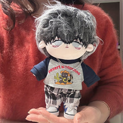 Desert Wandering Outfit for Plush Doll - Gray Shirt, Plaid Pants, Sneakers