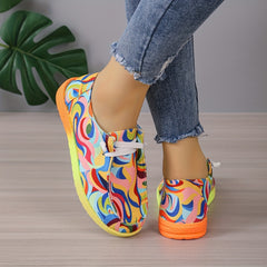 Women's Abstract Canvas Shoes Round Toe Low Top Slip On Sneakers