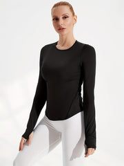 Women Basic Long Sleeve Solid Crew Neck Crop Tops
