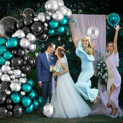 88pcs Teal Balloon Arch Kit Birthday Party Balloons Metallic Silver