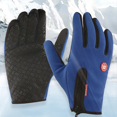 1pair Zipper Anti-splashing Touch Screen Gloves Outdoor Warm Winter Plus Velvet