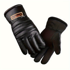 Men's Winter Gloves PU Leather Plus Velvet Thickened Windproof Cold-proof