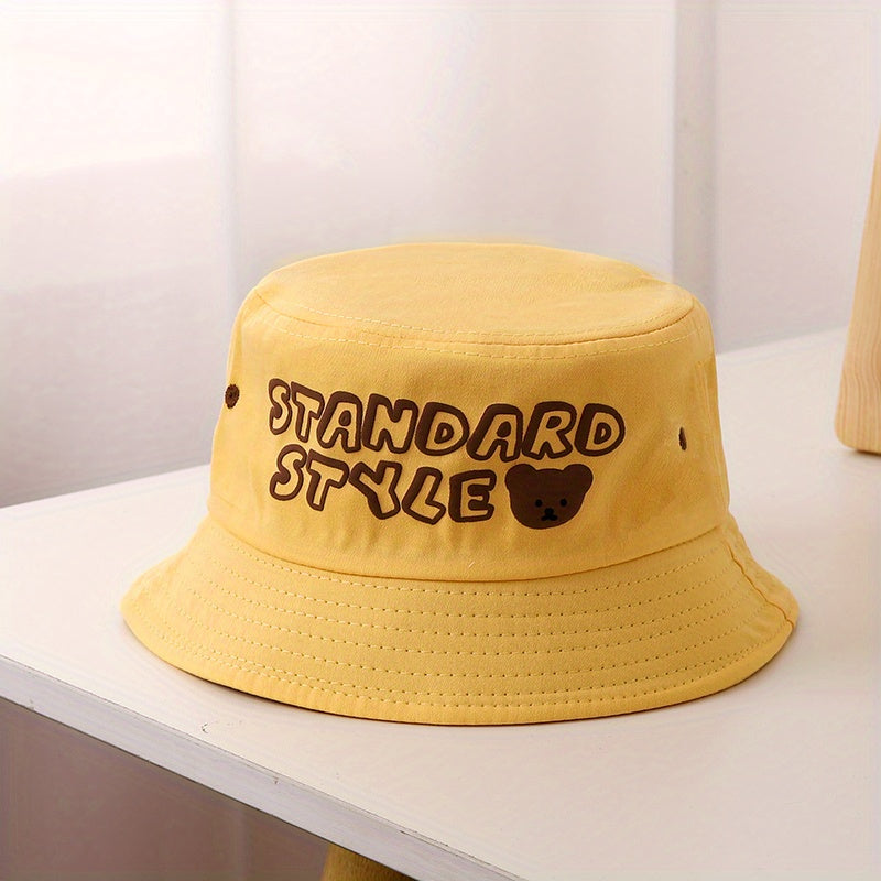 Kids Bear And Letter Graphic Bucket Hat Fisherman Hat Wide Brim Beach Basin Hat