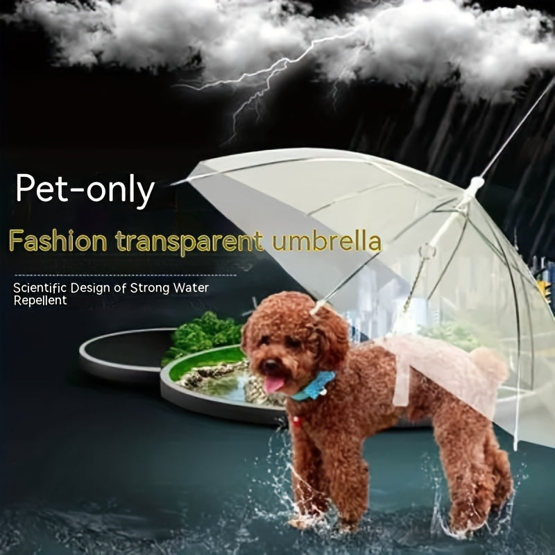 Pet Dog Transparent Umbrella Rainproof Walking Dog Leash Umbrella
