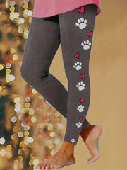 Heart & Paw Print Leggings High Waist Skinny All Season Women's Clothing