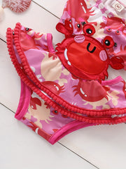 Cartoon Crab Print Girls One Piece Swimsuit