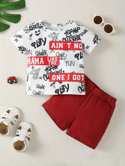 Toddler Boys Letter Print Top & Camo Shorts Set