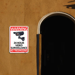 4pcs No Trespassing Signs Private Metal 24 Hour Video Surveillance Signs