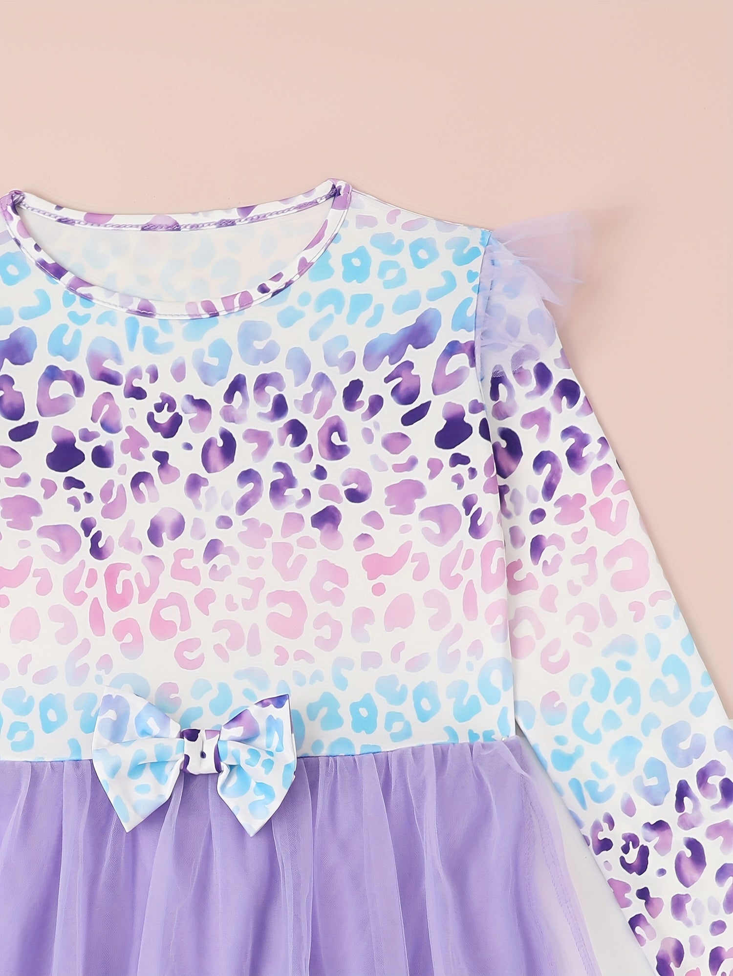 Leopard Print Flutter Trim Long Sleeve Tutu Dress