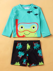 Frog Boys Swimsuit Set Sun Protection Quick Drying Long Sleeve Top & Sho