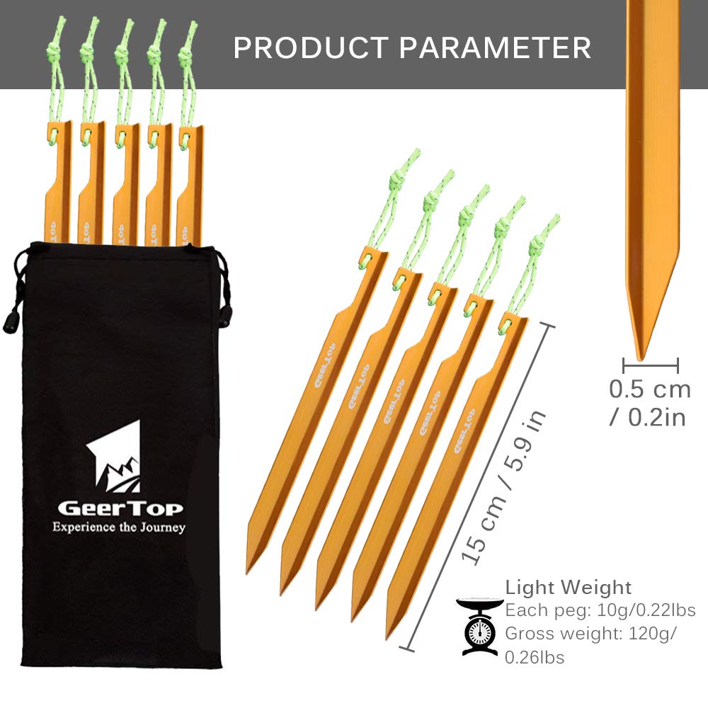 GeerTop 10 Pack Aluminum Tent Stakes Heavy Duty Metal Pegs