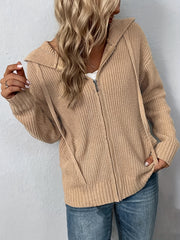 Casual Cardigan Solid Zipper Front Long Sleeve Sweater