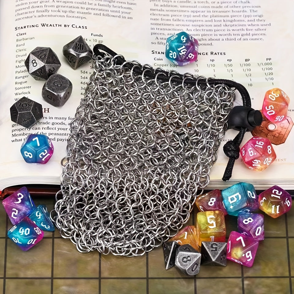 Stainless Steel Chain Dice Storage Bag - Durable Container for Any Occasion