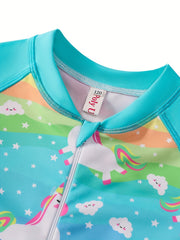 Pony Print Long Sleeve Girls' Swimsuit for Vacation
