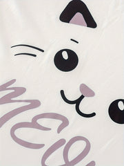 Cartoon Cat Print Pajamas Set Short Sleeve Top & Shorts Women's Sleepwear