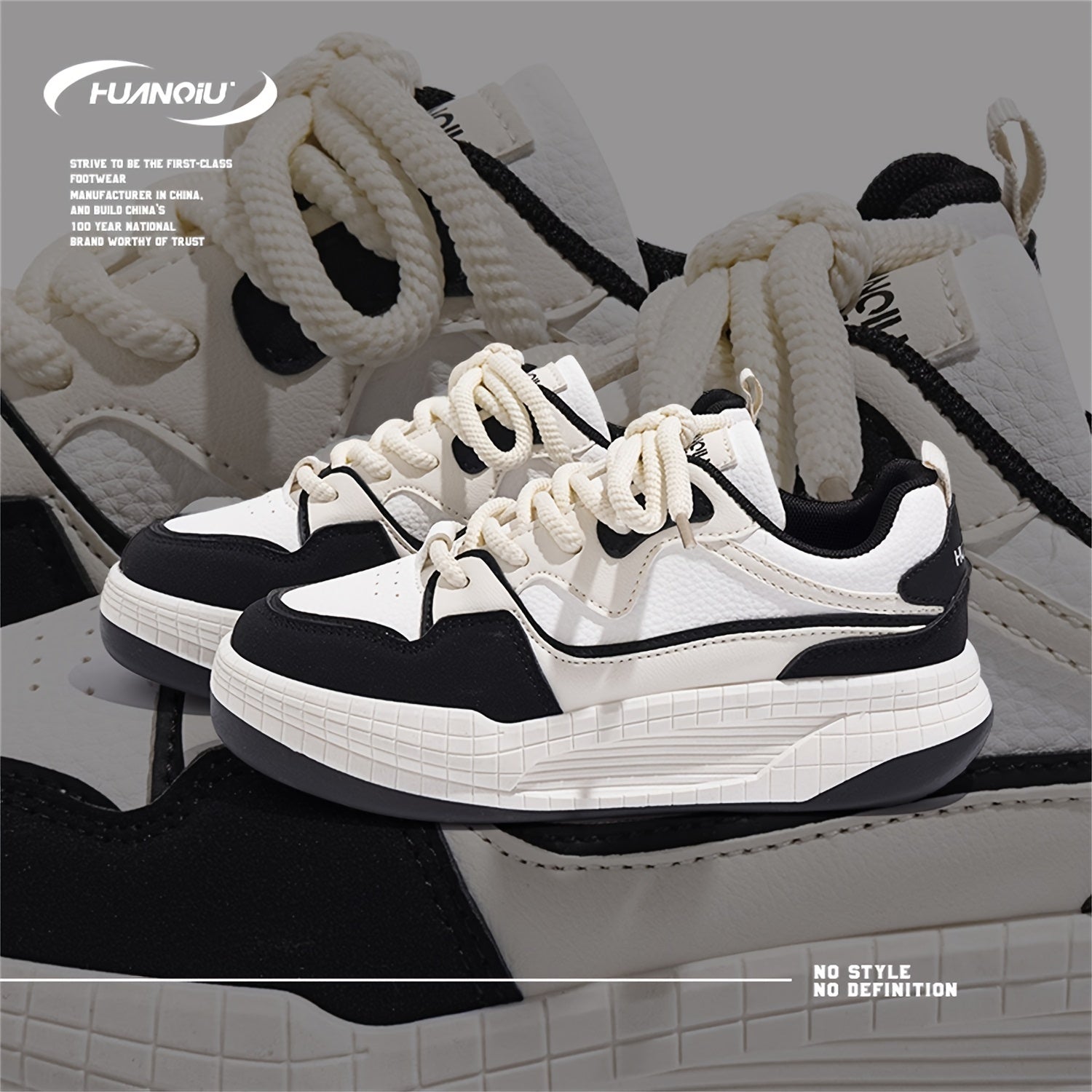 HUANQIU Lace-up Height Increase Skate Shoes Non-slip Casual Sneakers