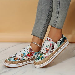Floral Print Slip On Sneakers for Women Zipper Detail Outdoor Shoes