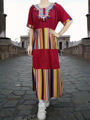 Retro Abaya Dress Women's Plus Colorful Striped Tassel Decor