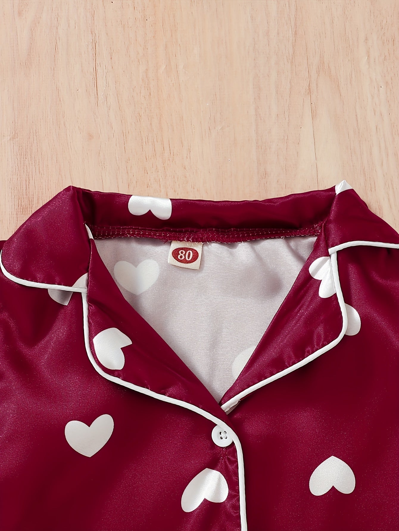 Girls' Cotton Heart Print Pajama Set V Neck Long Sleeve Shirt & Pants