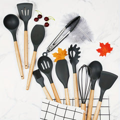 12pcs Silicone Utensil Set Non Stick Kitchen Cooking Turner Colander Spoon Whisk
