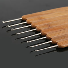 11pcs Bamboo Crochet Hooks Aluminum Head Soft Grip Needles