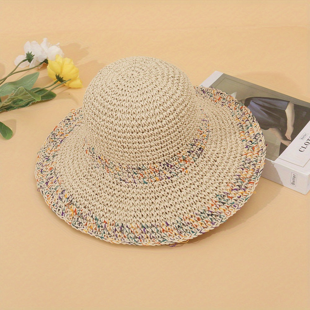 Vintage Wide Brim Straw Hat Classic Crochet Sun Hat
