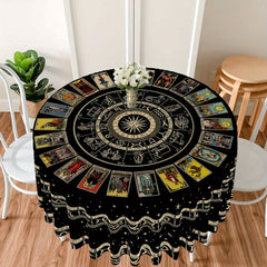 Tarot Round Tablecloth 63 Inch Boho Table Cloth Divination Tarot Pattern