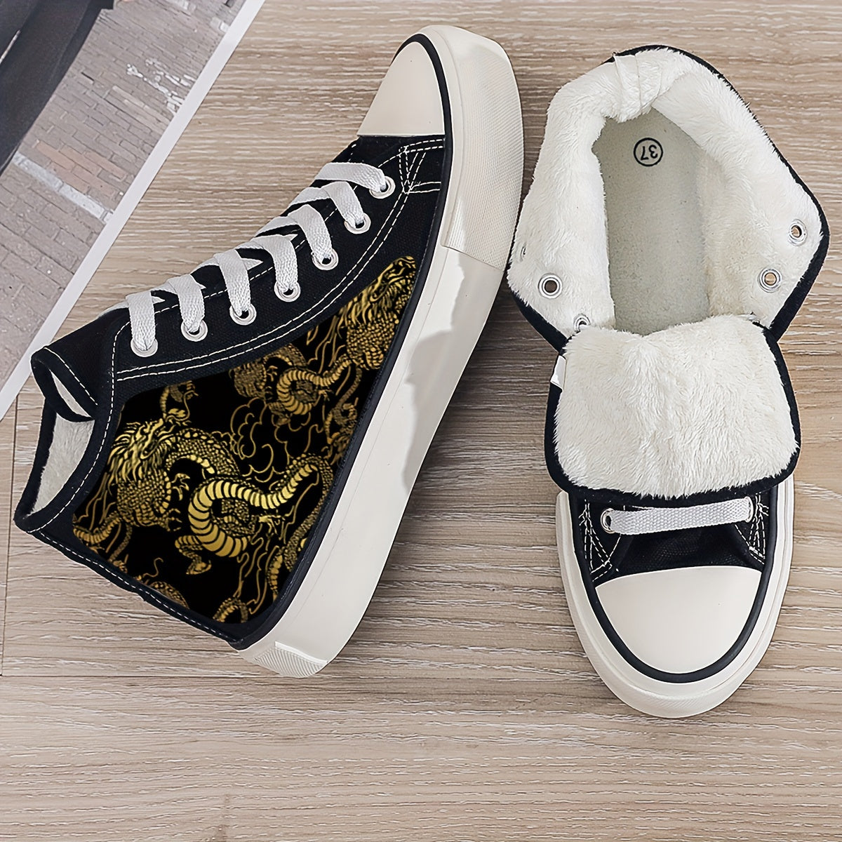 Girls' High Top Golden Pattern Skate Shoes Warm Plush Lining