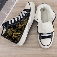 Girls' High Top Golden Pattern Skate Shoes Warm Plush Lining