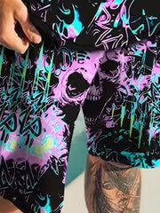 Men's Stylish Skull Graphic T-shirt & Comfy Shorts Set for Outdoor