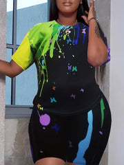 Women's Plus Painting Print Tee & Shorts Set