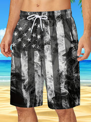 Flag Pattern Men's Drawstring Beach Shorts Hawaiian Style Shorts