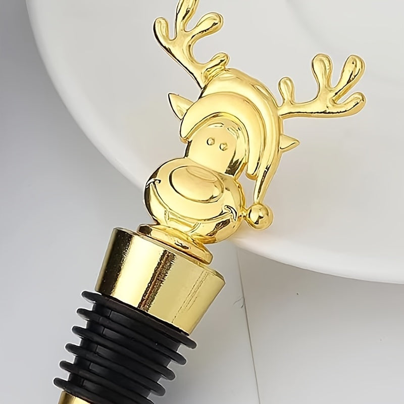 Christmas Deer Wine Stopper Metal Wine Saver With Silicone Grip