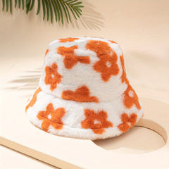 Flower Print Bucket Hat Candy Warm Basin Hat