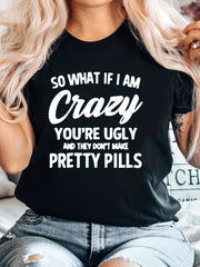 Casual Sports T shirt Solid Letter Round Neck T shirt Women's Clothing