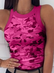 Y2K Camo Print Tank Top Sleeveless Crew Neck Summer Women's Clothing