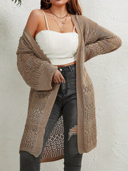 Casual Cardigan Solid Jacquard Long Sleeve Open Front