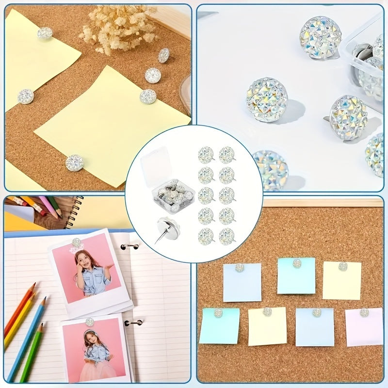 30pcs Glitter Rhinestone Push Pins for Wall Hangings Bulletin Board Maps