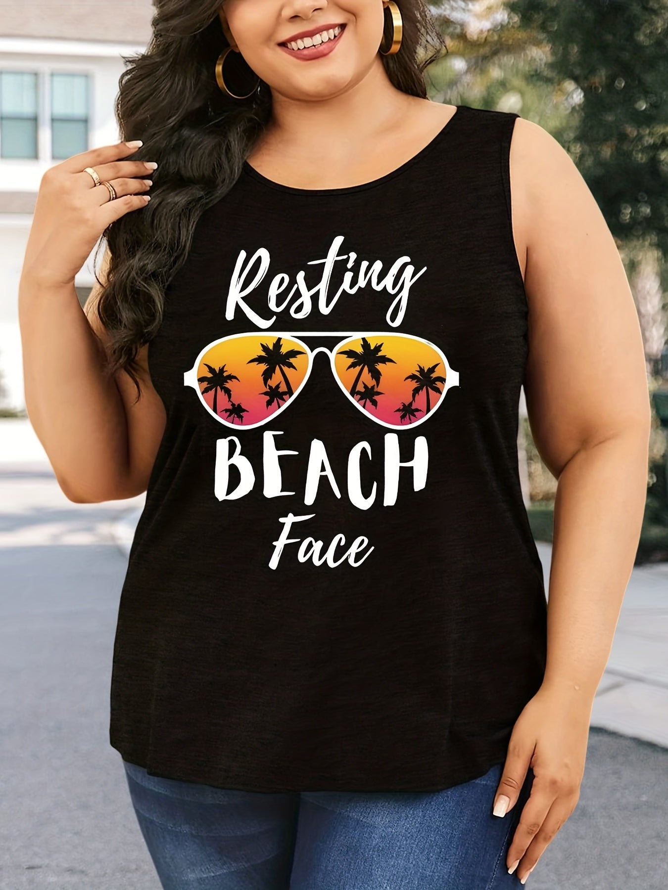 Letter & Glasses Print Tank Top