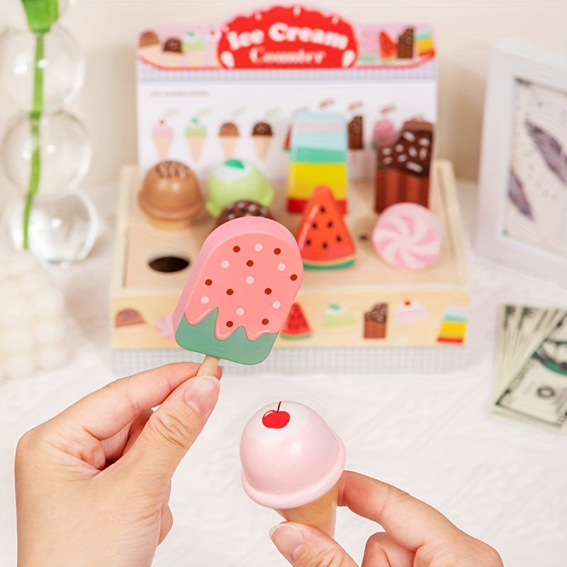 Wooden Ice Cream Parlor Role Play Toy DIY Simulation Scene Game Room Decor