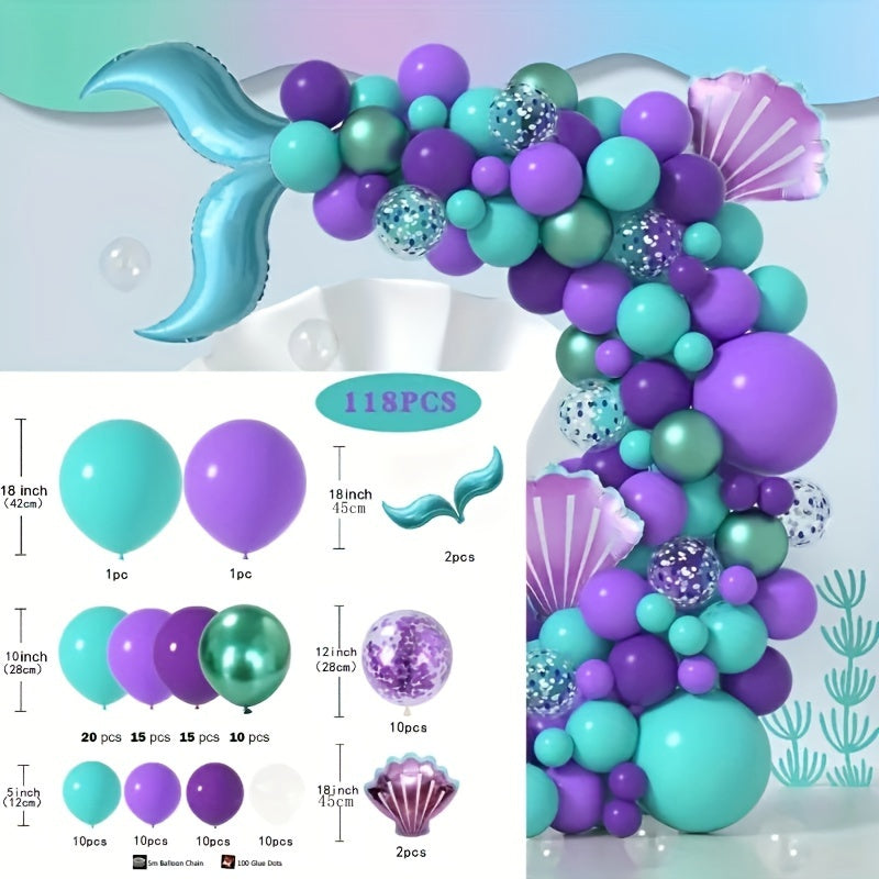 118pcs Mermaid Party Decoration Mermaid Tail Balloon Purple Paper Scrap Balloon